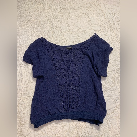 Allen B. By Allen Schwartz Blue Knit‎ Short Sleeve Lace Top Size Large - Picture 4 of 7